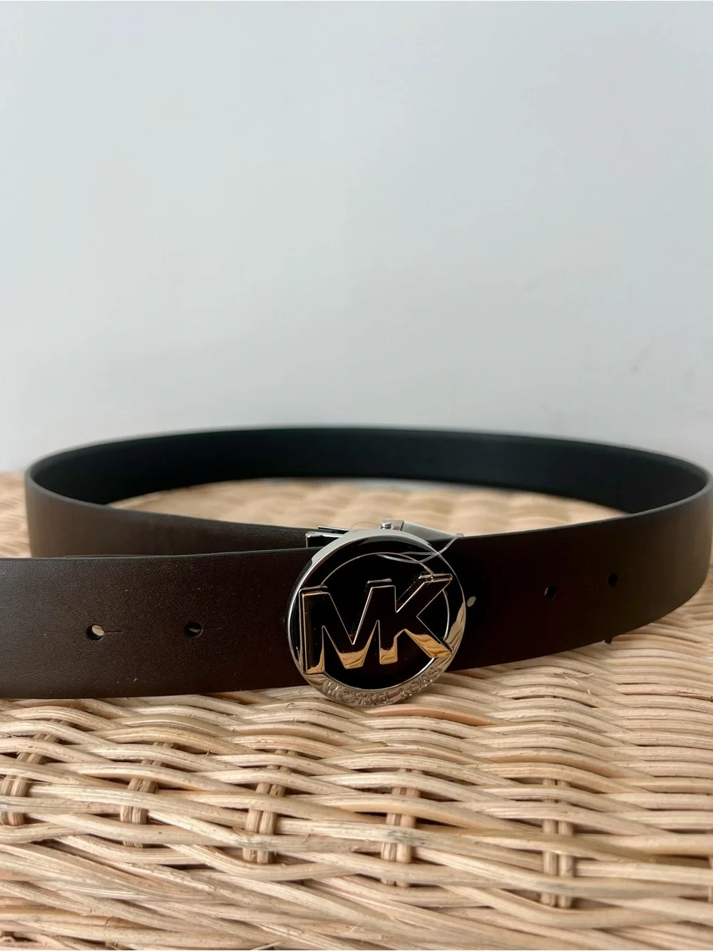 NWT Michael Kors Reversible Leather Belt Black Brown XL Two-Tone MK Logo Buckle